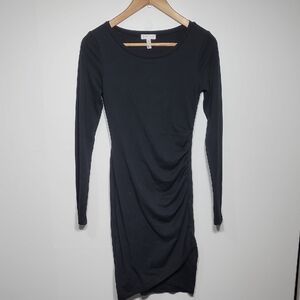 Leith Classic Black Ruched Long Sleeve Dress